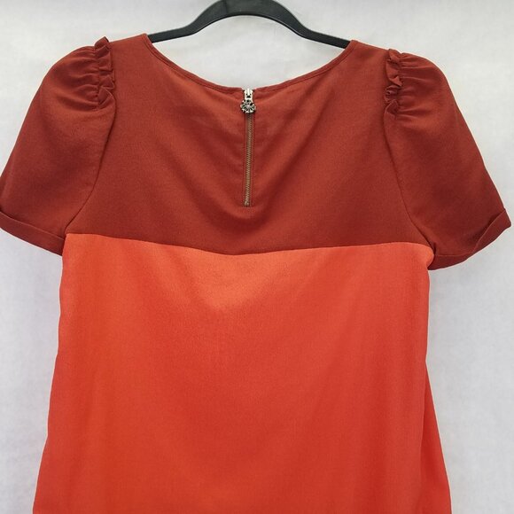 Maison Scotch Shift Dress Women Small Red Colorblock Puff Sleeve Chiffon A-line - Picture 7 of 16